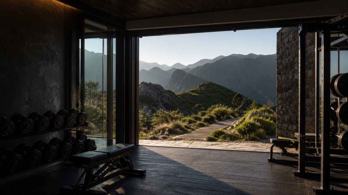 A premium gym opening onto Madeira's mountain landscape