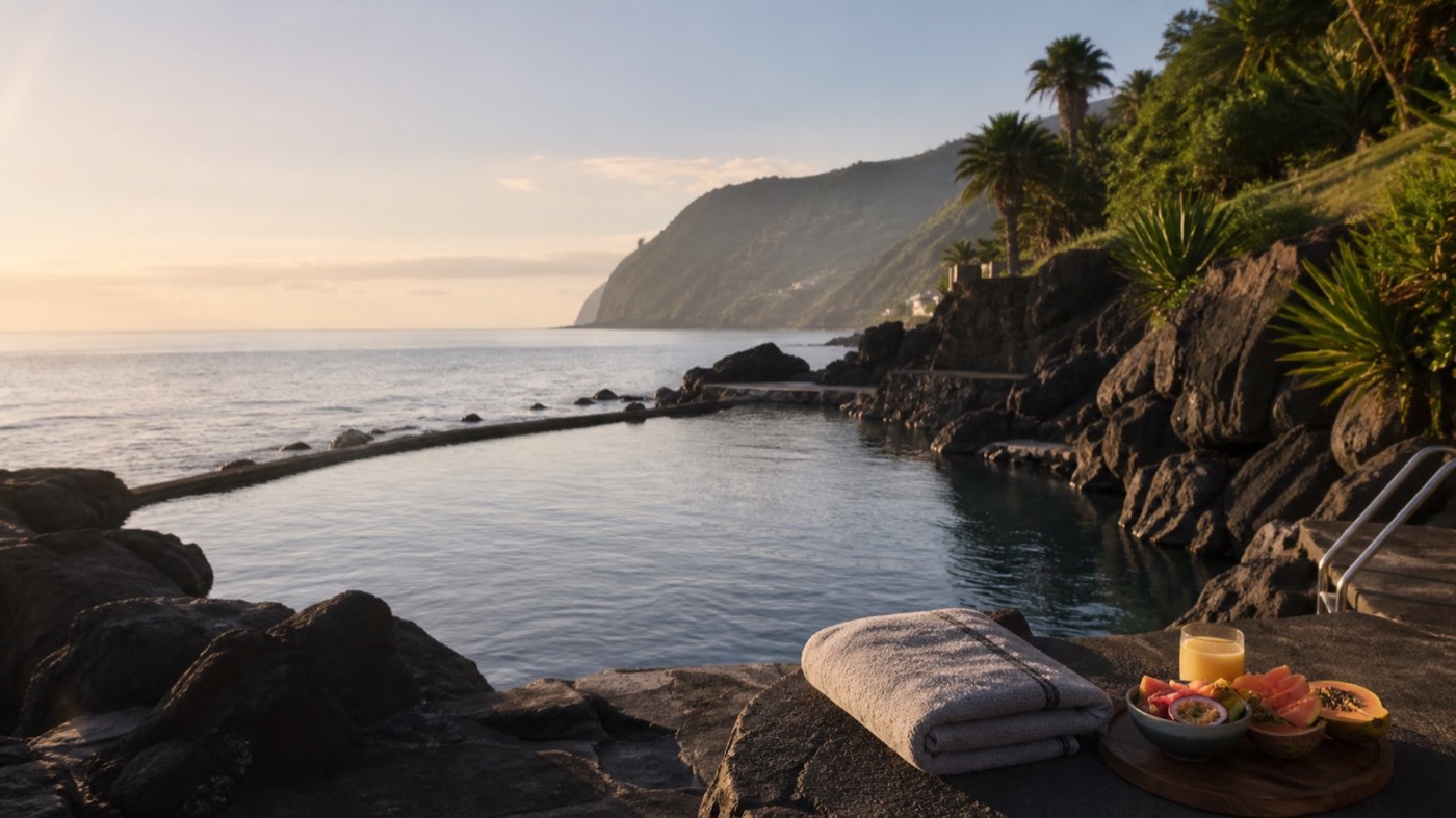 A tranquil ocean-side wellness pool in Madeira